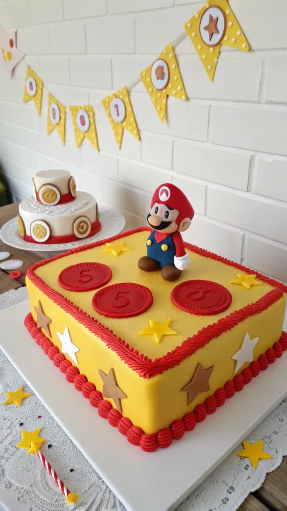 002 Fun Super Mario Sheet Cake with Edible Toppers for Kids Party - Themed Ideas