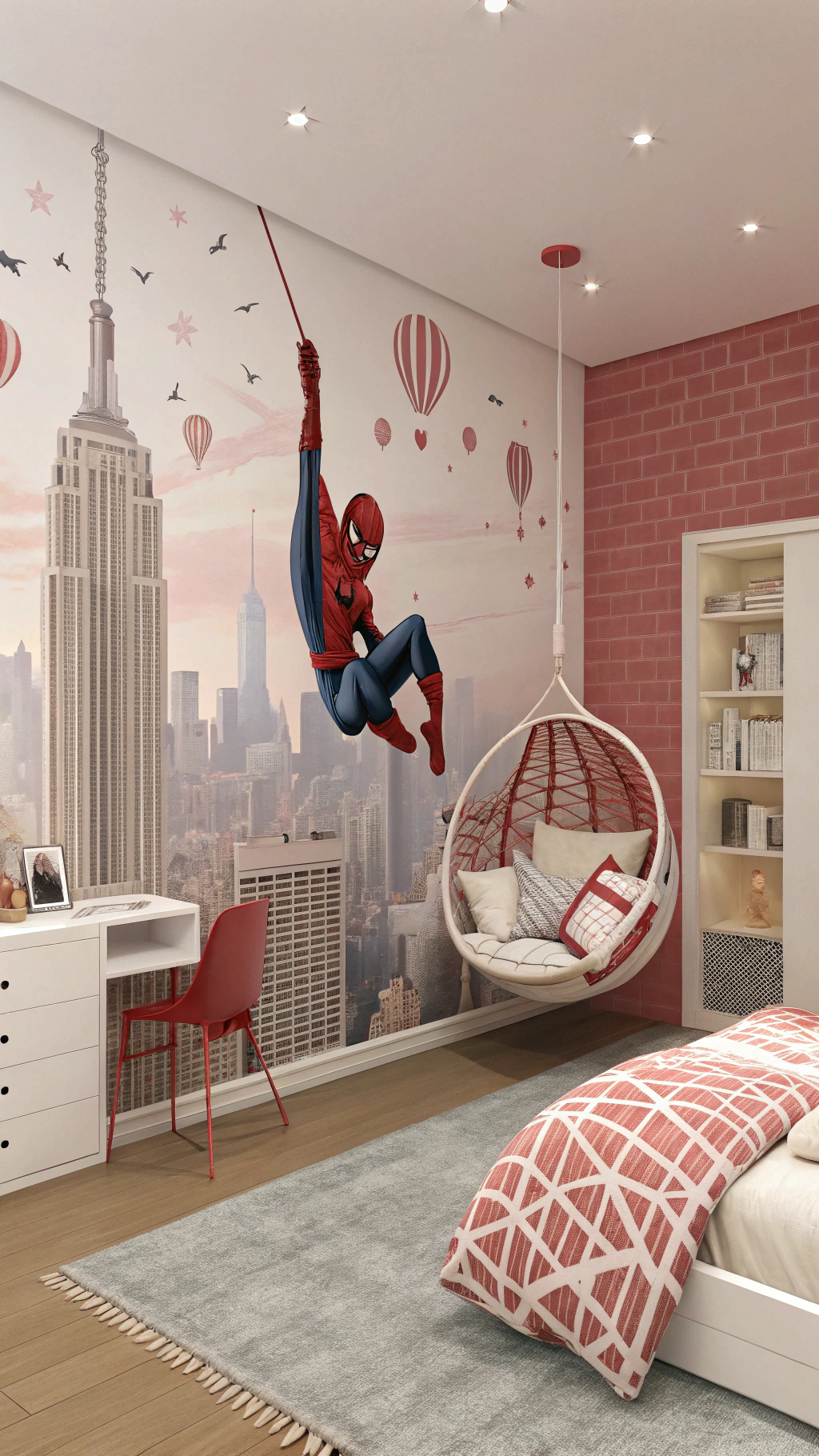 002 Girl Friendly Spiderman Bedroom Ideas With Pastel Colors and Heroic Wall Art Designs - Themed Ideas