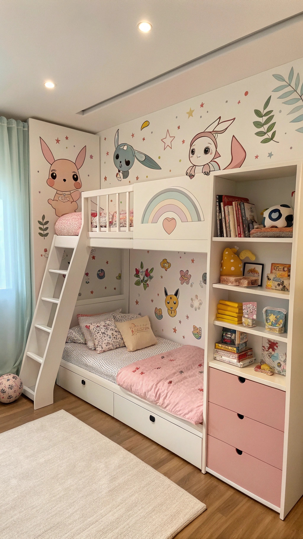 002 Modern Pokemon Bedroom Designs for Girls with Pastel Colors and Eevee Decor - Themed Ideas
