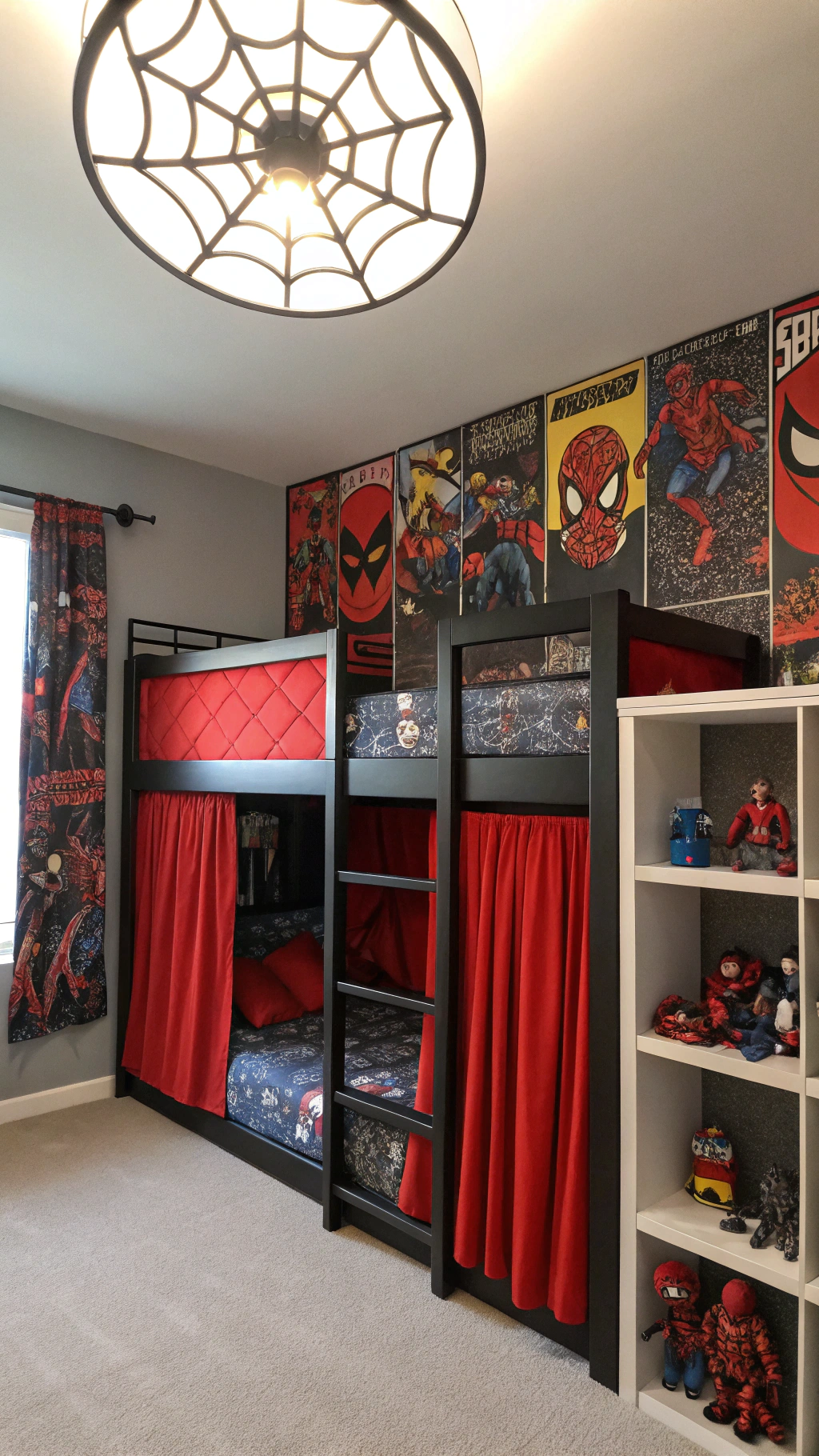 004 Twin Spiderman Bedroom Ideas With Bunk Beds Action Figures and Superhero Wall Art - Themed Ideas