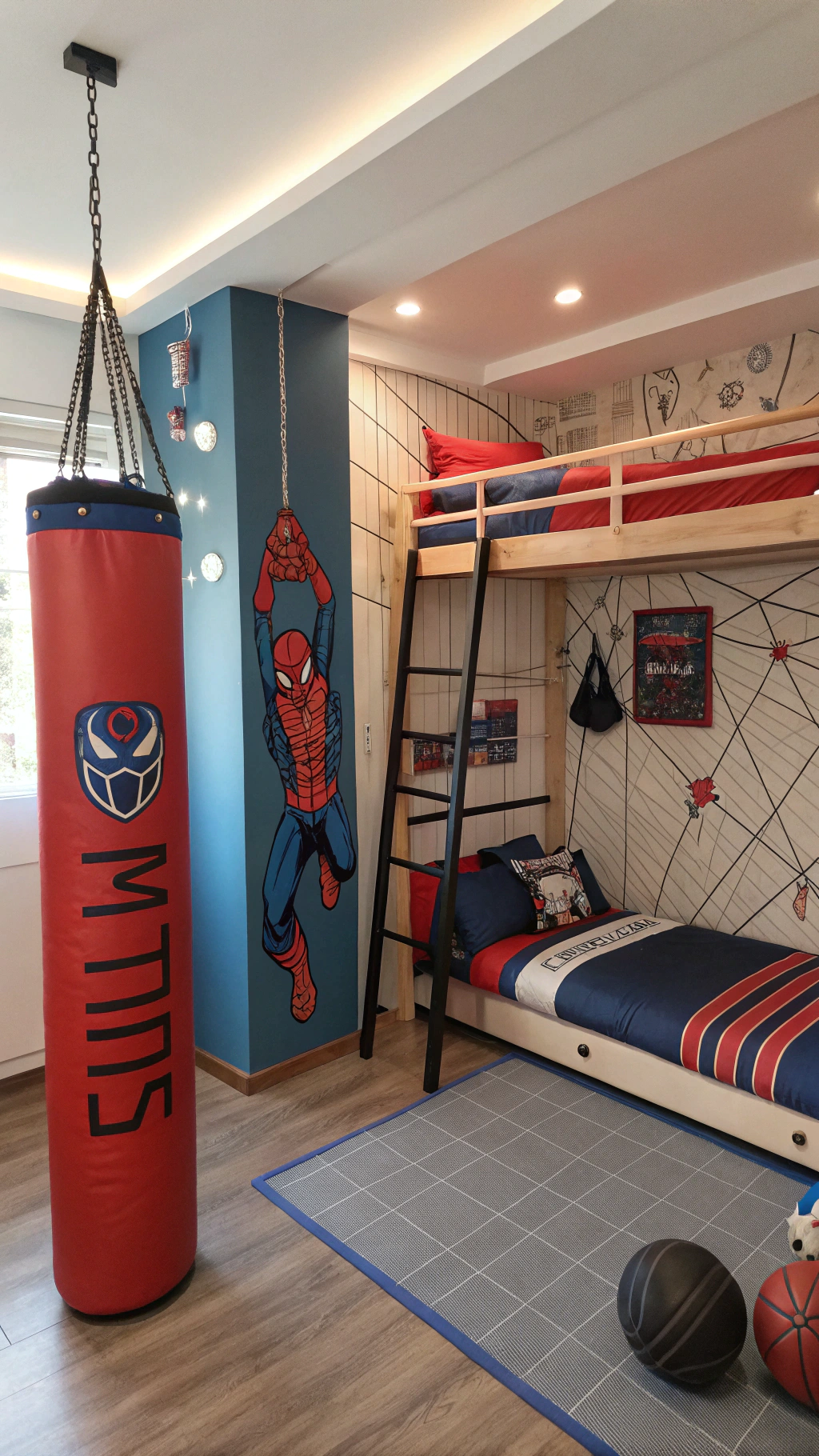 005 Action Packed Spiderman Room Interior With Training Area and Heroic Decor for Kids - Themed Ideas