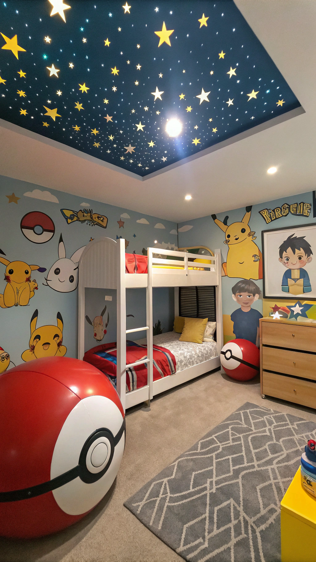 006 Fun Pokemon Sleepover Room Ideas with Bunk Beds and Glow in the Dark Decor - Themed Ideas