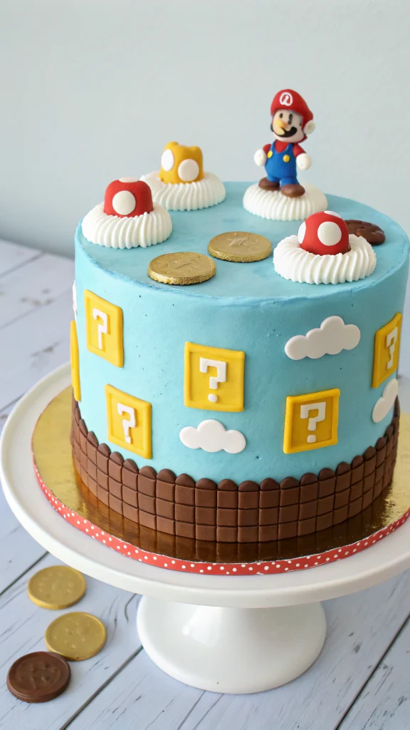 006 Super Mario Cloud Cake with Toy Blocks and Coins – Adorable Easy - Themed Ideas