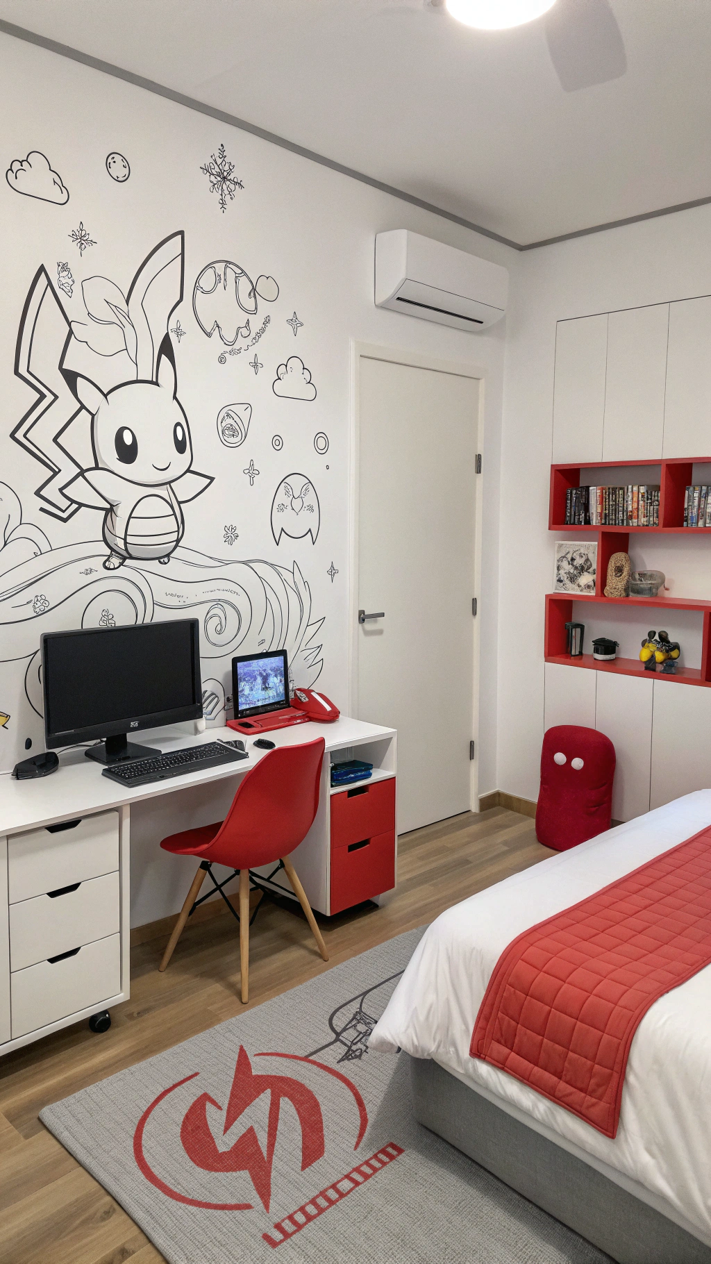 007 Minimalist Pokemon Bedroom Designs with Legendary Pokemon Wall Art and Gaming Zone - Themed Ideas