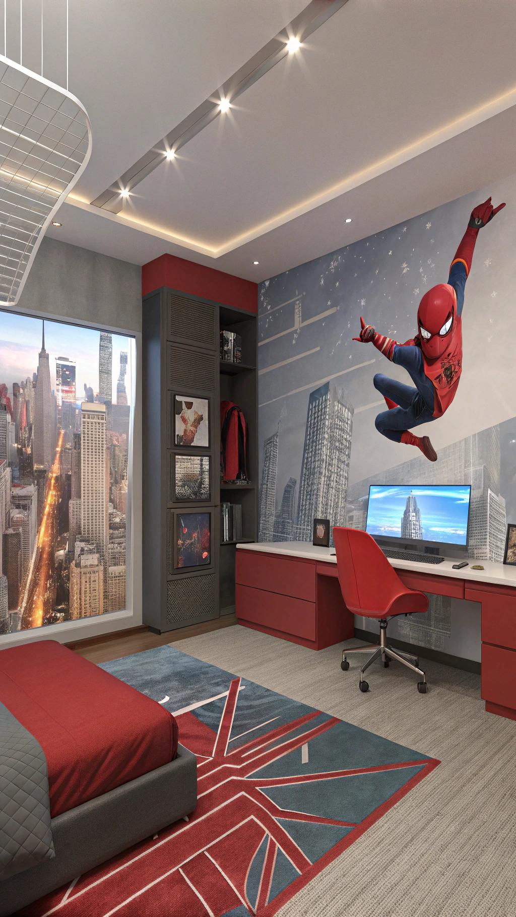 008 Tech Inspired Spiderman Bedroom Interior With 3D Wall Panels and Futuristic Features - Themed Ideas