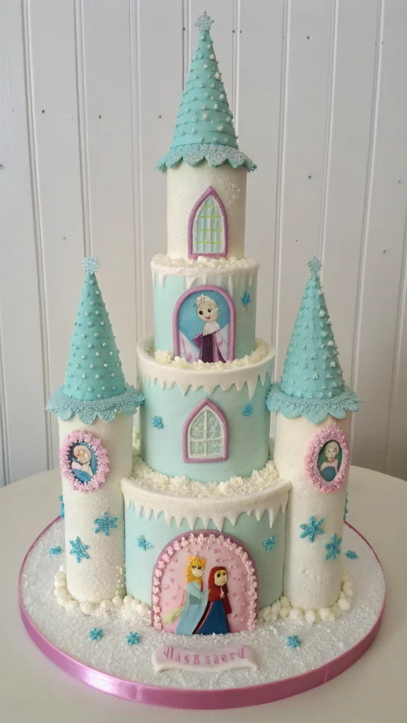 009 Enchanted Frozen Castle Cake with Elsa Anna - Themed Ideas