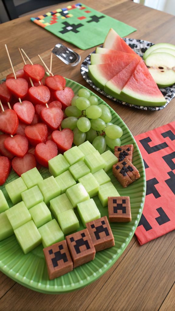 01 Colorful Minecraft Snacks Ideas with Fruit Blocks for Kids Birthday Party or Playdate - Themed Ideas