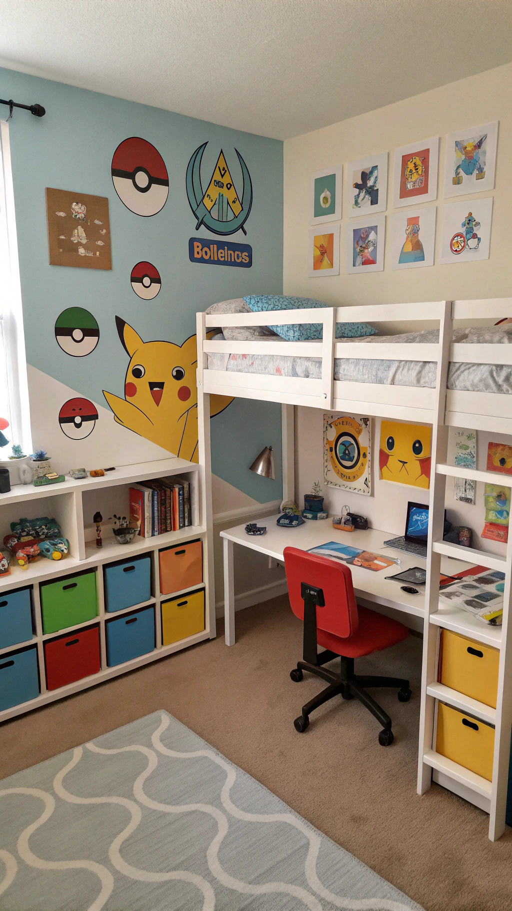 010 Shared Pokemon Bedroom Ideas for Siblings with Bunk Beds and Dual Desks - Themed Ideas