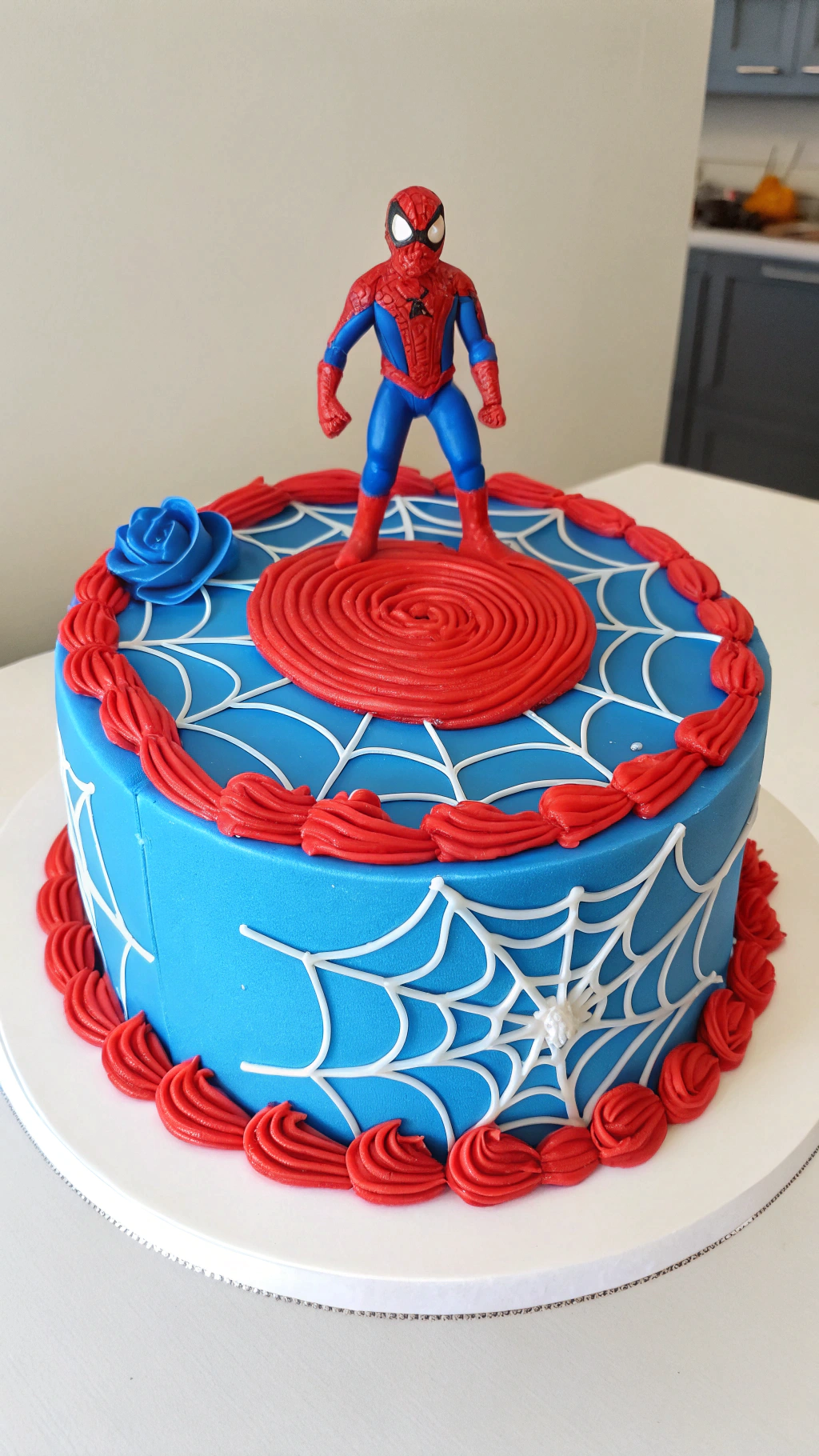 011 Easy Spiderman Cake Idea with Toy Topper Web Icing - Themed Ideas