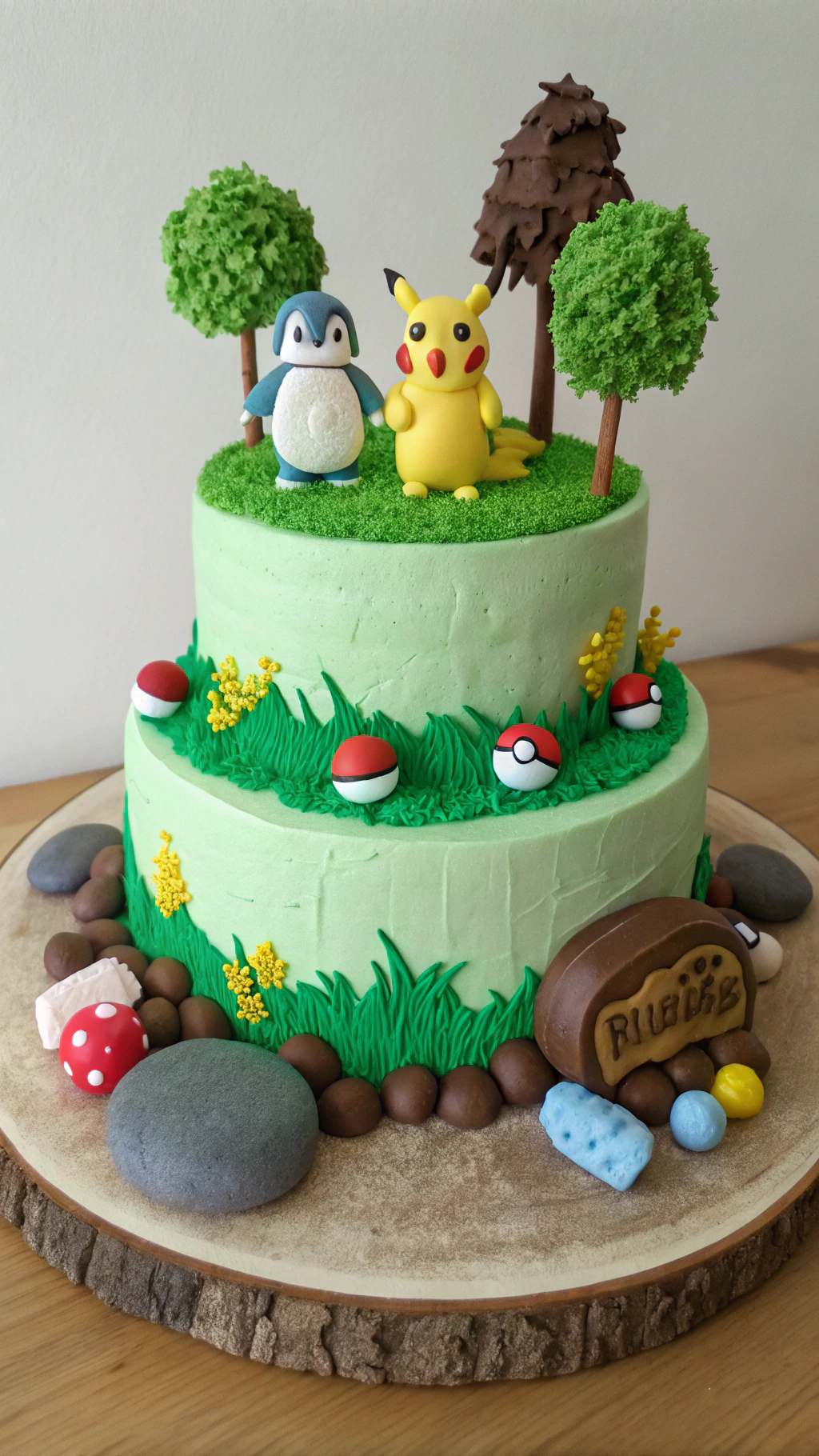 014 Grass Themed Pokemon Cake with Action Figures - Themed Ideas