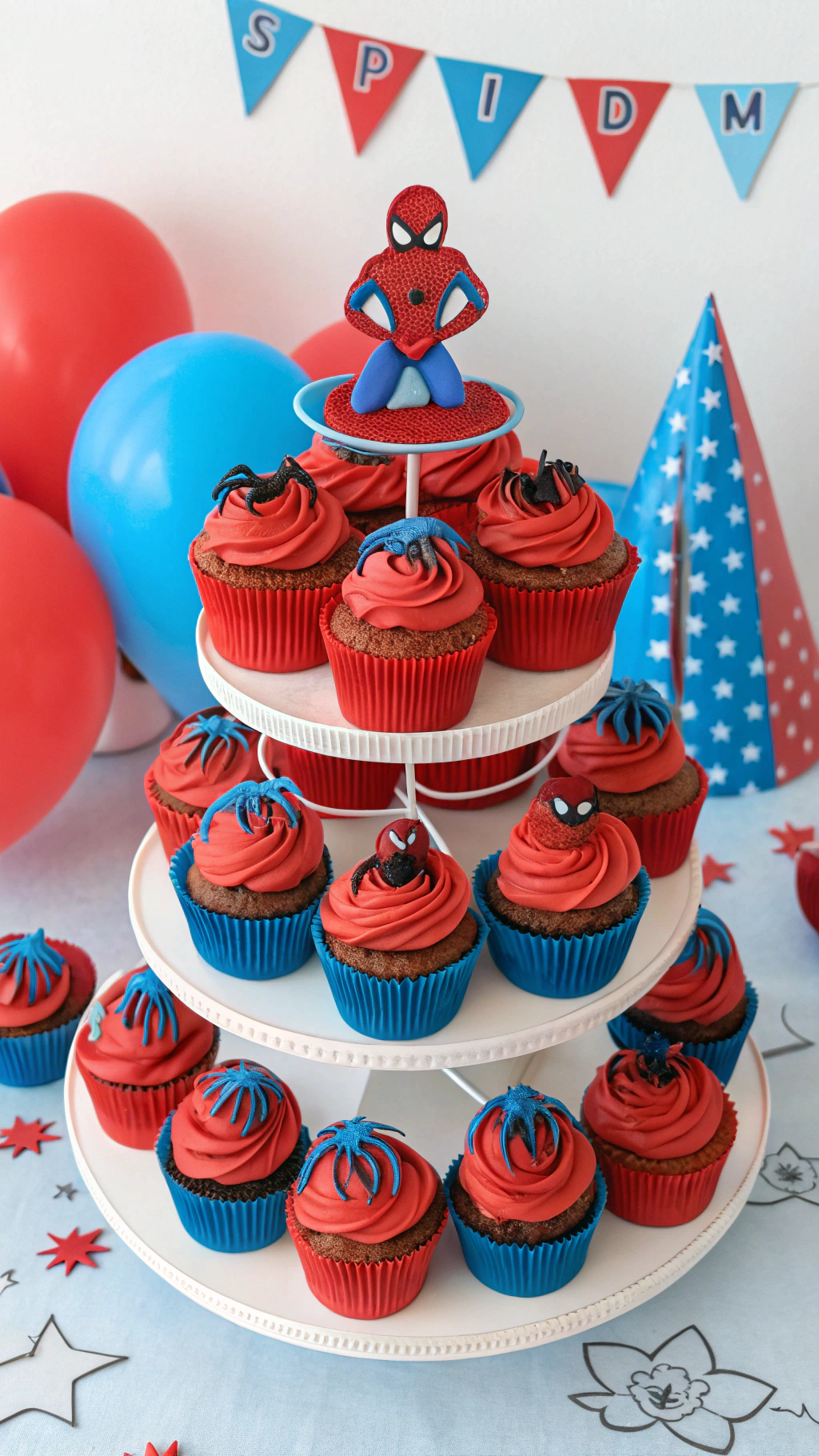 014 Spiderman Cupcake Tower for Kids Birthday Party - Themed Ideas