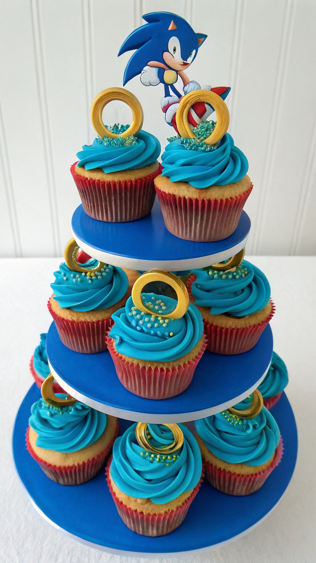 015 Sonic Cupcake Tower Idea for a Mess Free Adorable Birthday Dessert Table - Themed Ideas