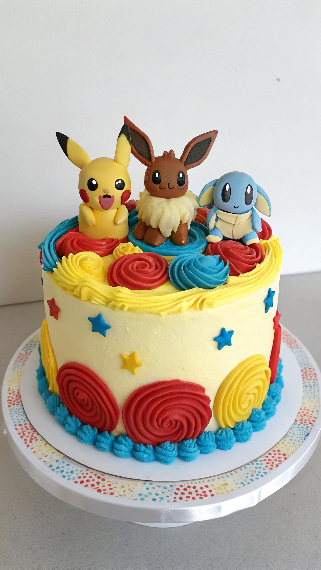 016 Color Swirl Pokemon Cake with Toy Figures on Top - Themed Ideas