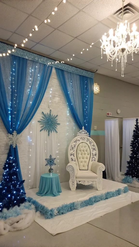 016 Elegant Frozen Party Decorations with Throne Chair and Winter Wonderland Details - Themed Ideas