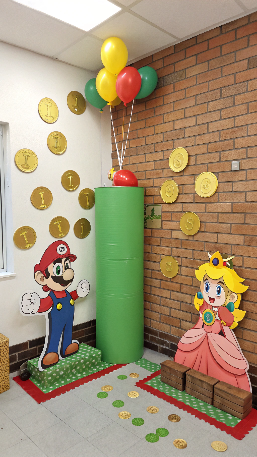 016 Super Mario party photo booth with themed backdrop props and diy decoration ideas - Themed Ideas