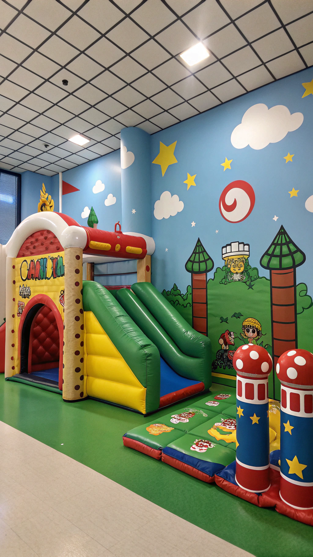 017 Super Mario party play area for toddlers with inflatable Bowser castle and soft play decor - Themed Ideas