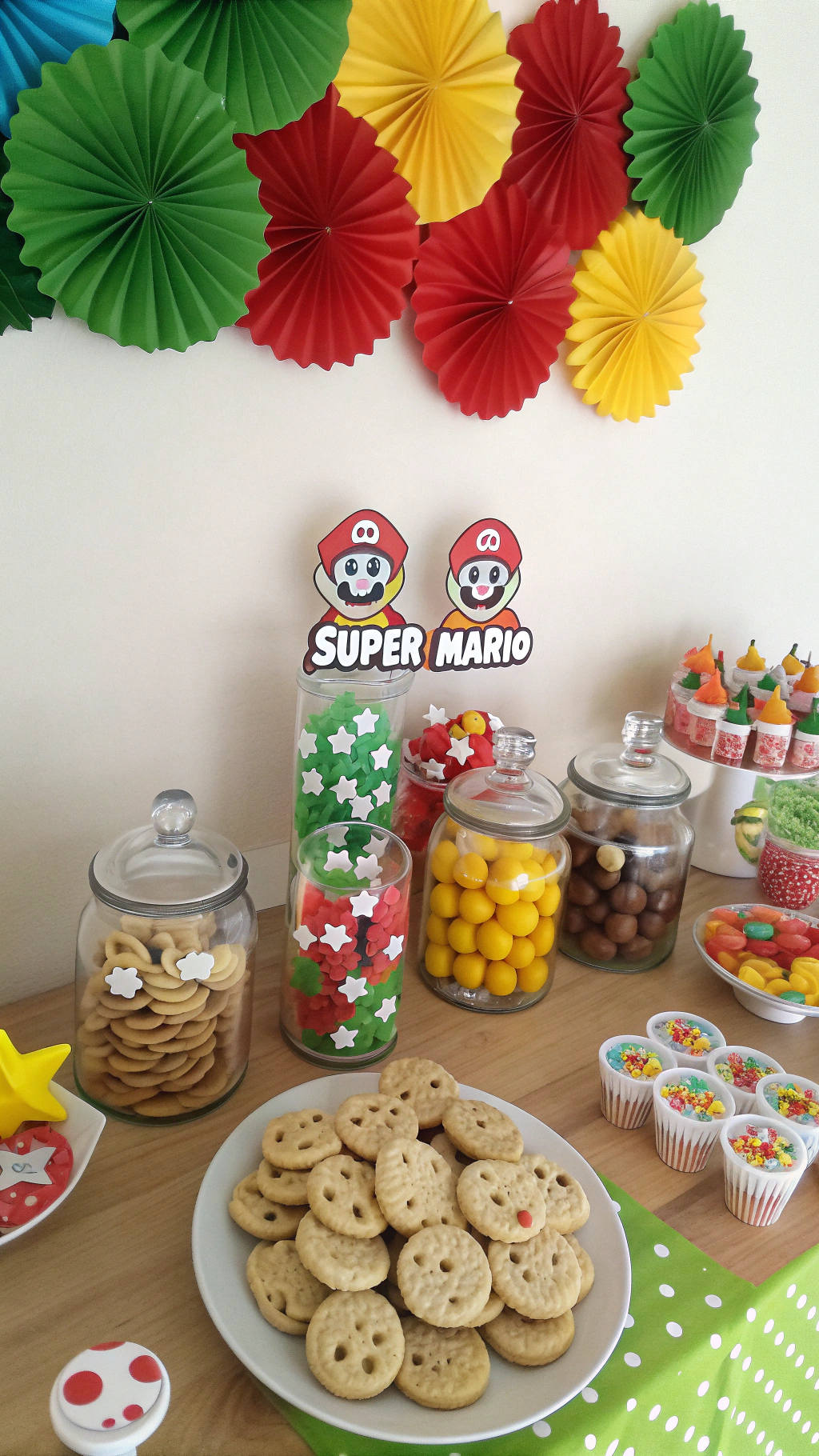 019 Super Mario dessert table decorations with cookies candy jars and centerpiece ideas - Themed Ideas
