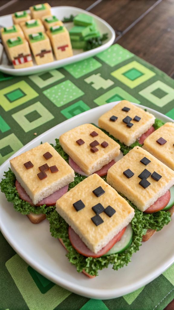 02 Mini Minecraft Sandwich Snacks for Kids Birthday or Themed Party Table Display - Themed Ideas