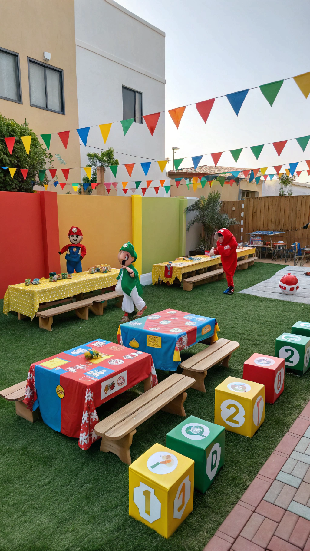 020 Backyard Super Mario party decor with tables games and diy balloon decorations for kids - Themed Ideas