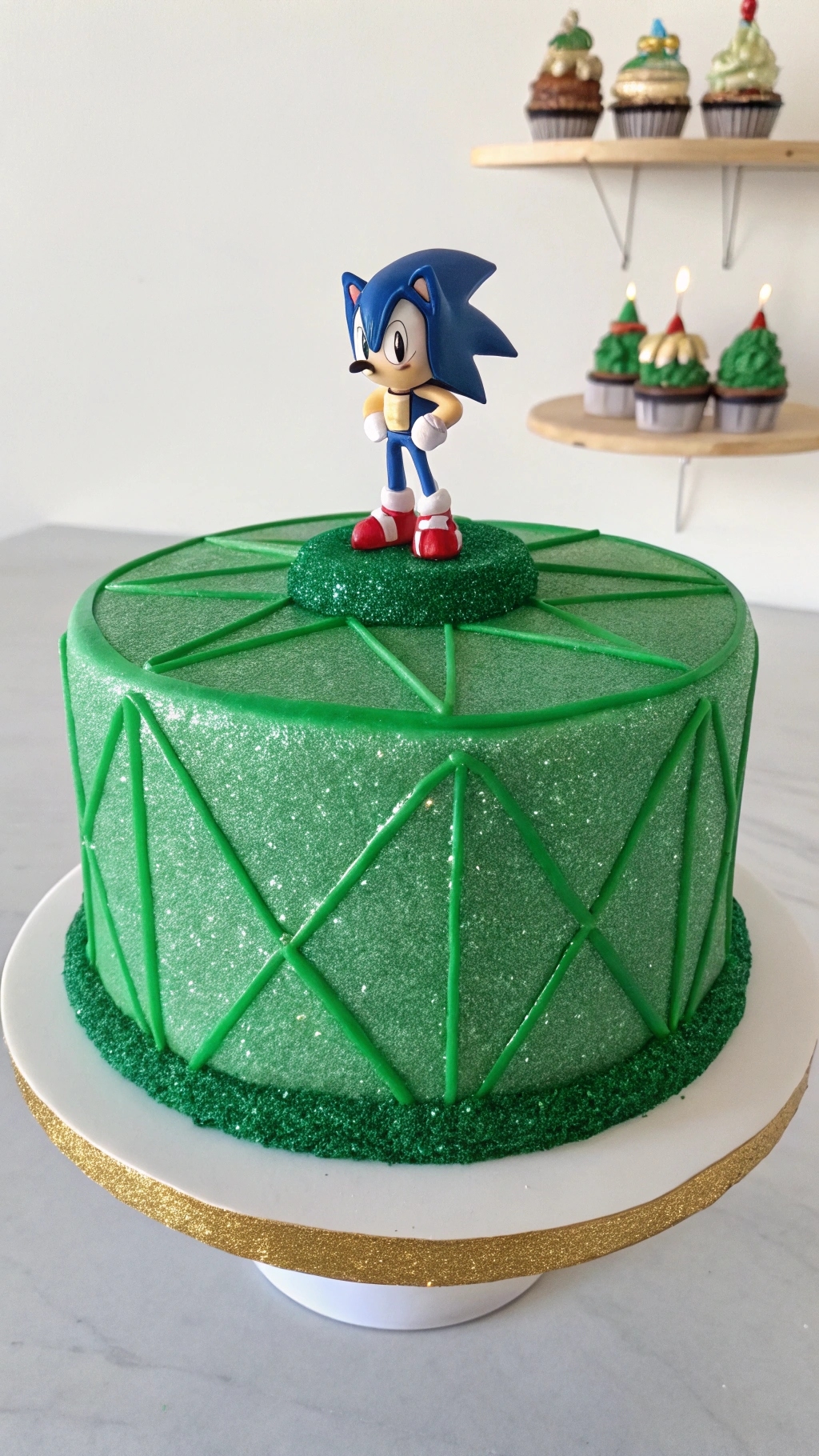 020 Glittery Chaos Emerald Cake for a Dazzling Sonic Birthday Party - Themed Ideas