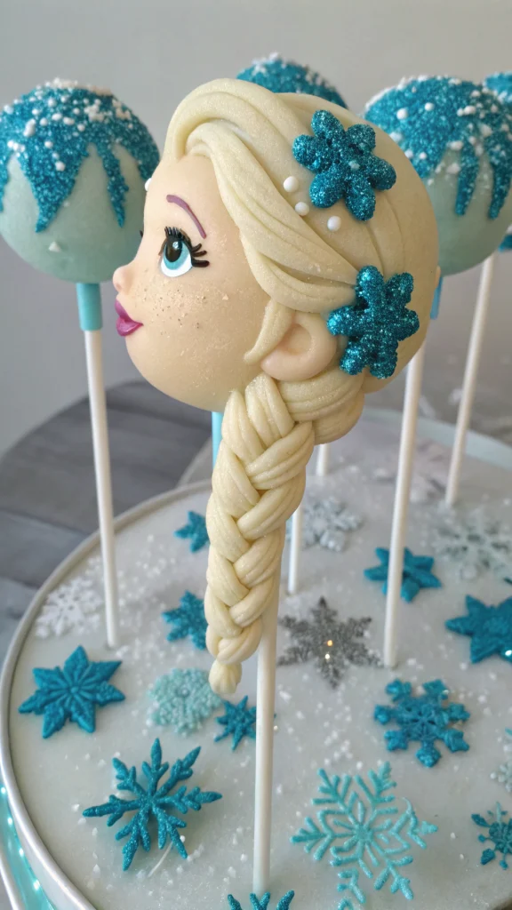 022 Elsa Inspired Frozen Cake Pops with Braided Hair and Edible Glitter Magic - Themed Ideas