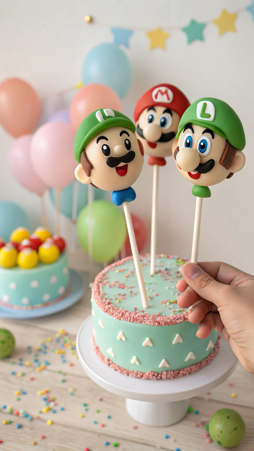 023 Cute Mario and Luigi cake pops with smiling faces – perfect for kids birthday desserts - Themed Ideas