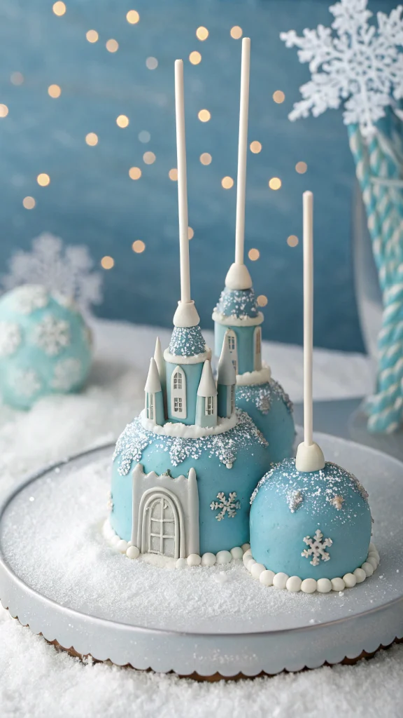 027 Frozen Cake Pops in Arendelle Castle Shapes for a Magical Party Display - Themed Ideas