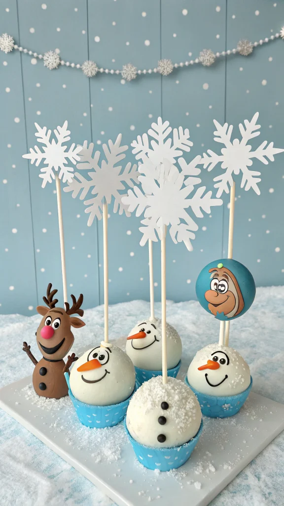028 Frozen Cake Pops Featuring Sven Olaf and Kristoff for Character Themed Fun - Themed Ideas
