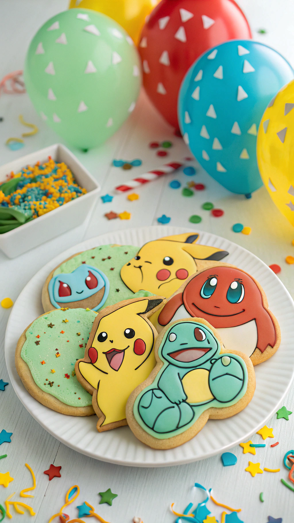 031 Colorful Pokemon cookie ideas for fun birthday parties with Pikachu and starter designs - Themed Ideas