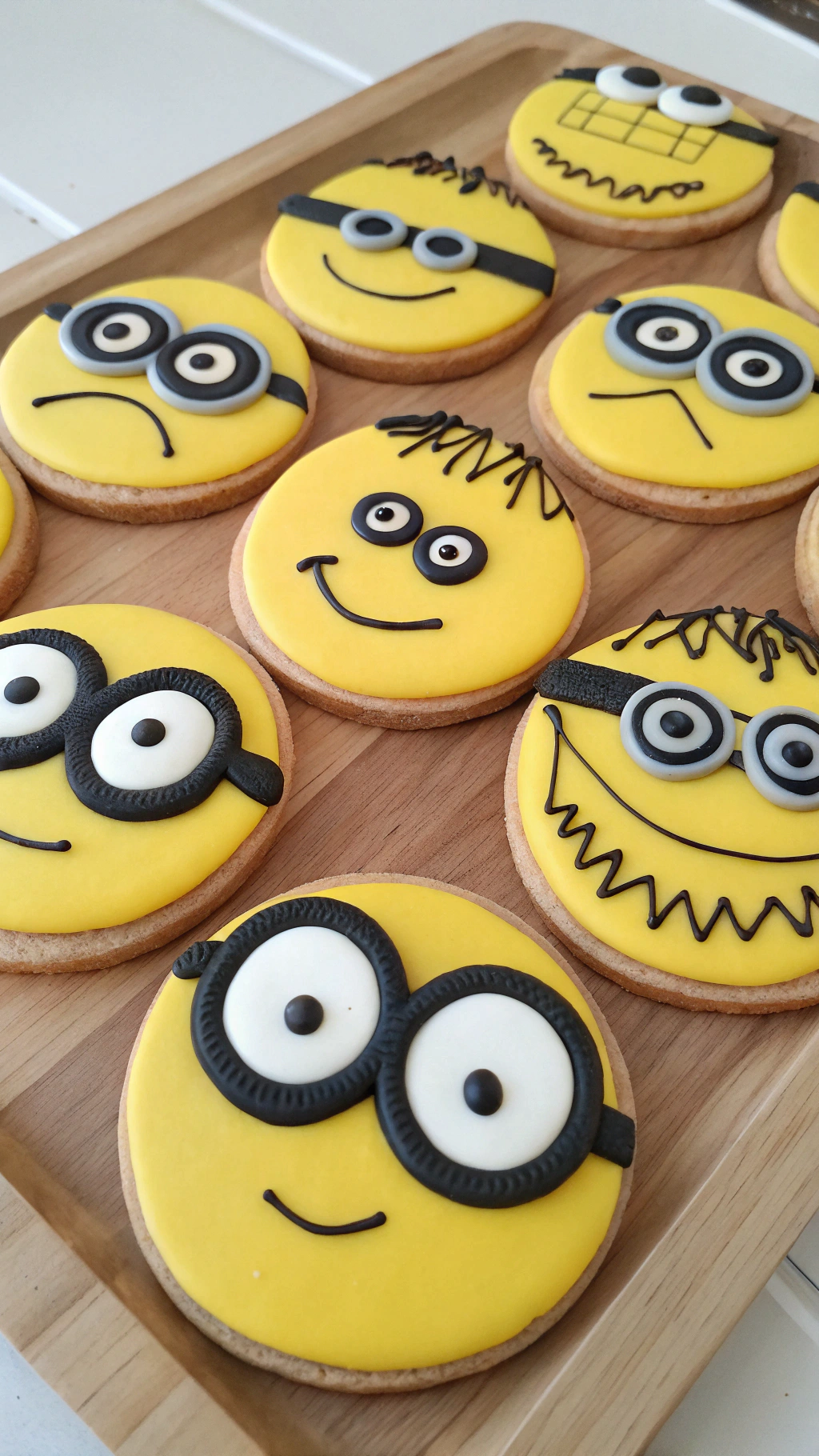 032 Creative Minion Face Cookies with Fondant Goggles for a Themed Party - Themed Ideas