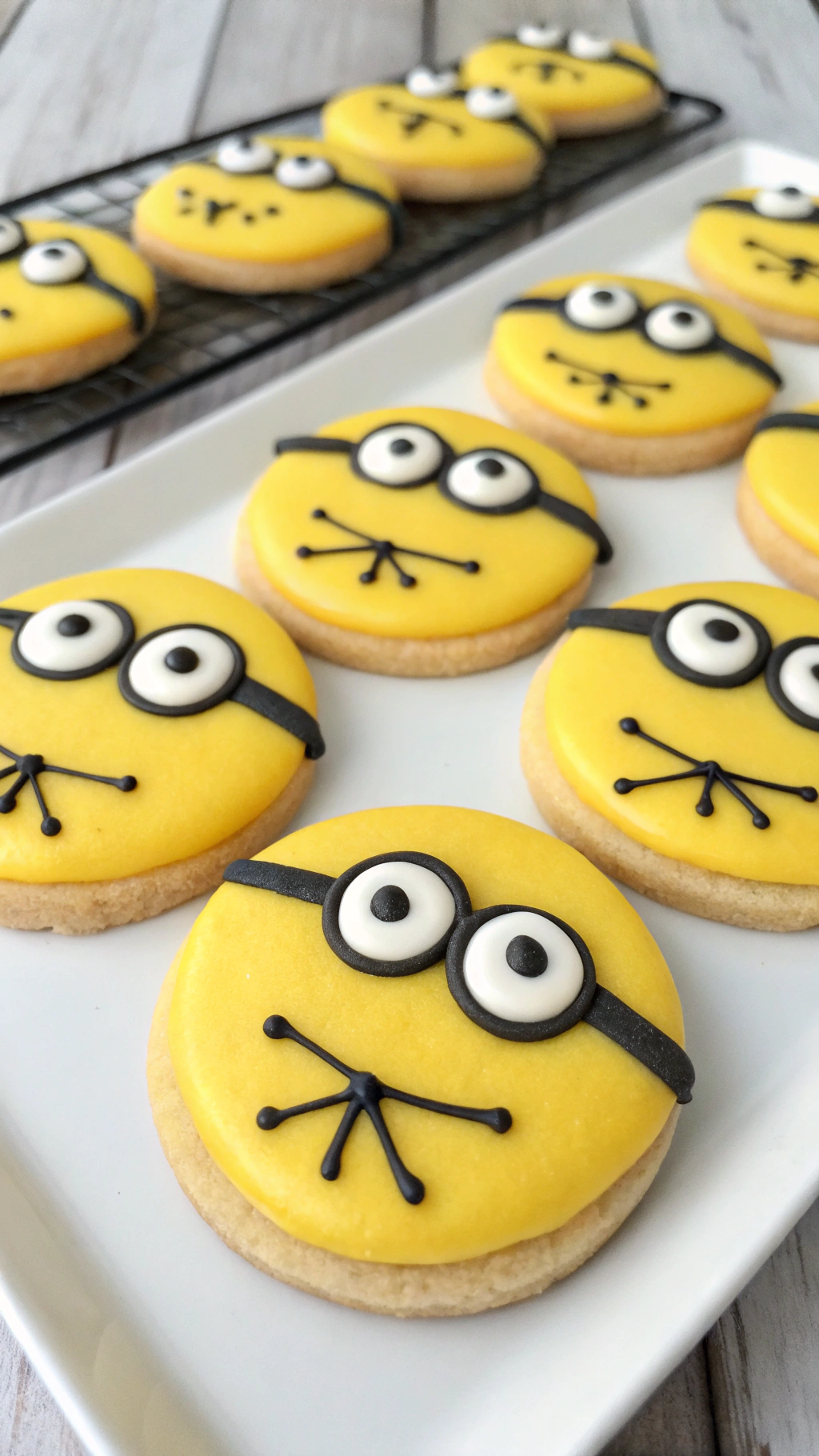 034 Buttery Minion Shortbread Cookies Dipped in Yellow Candy Melts - Themed Ideas