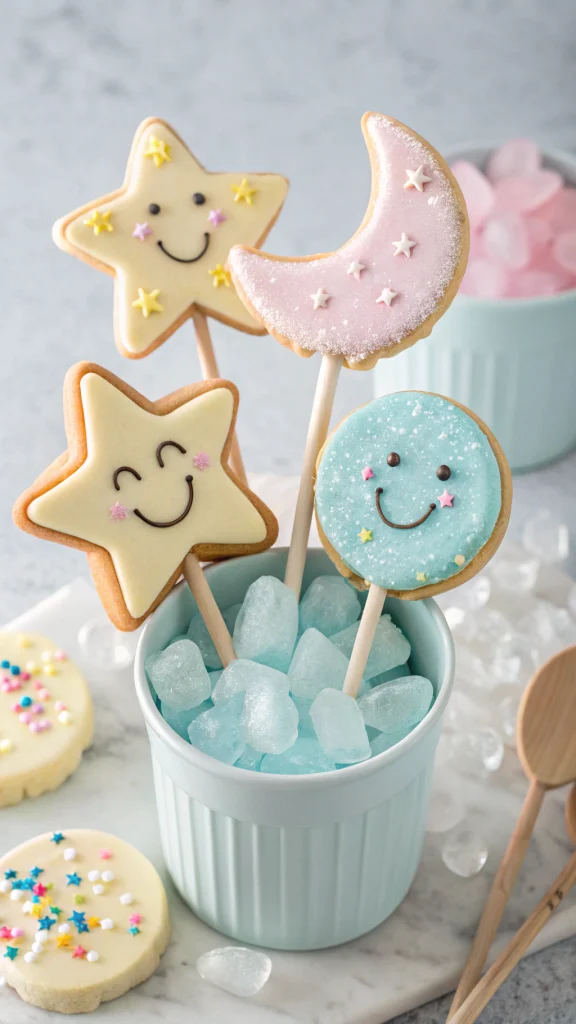 035 Frozen Cookie Popsicles with Smiling Faces for Frozen Birthday Favors - Themed Ideas