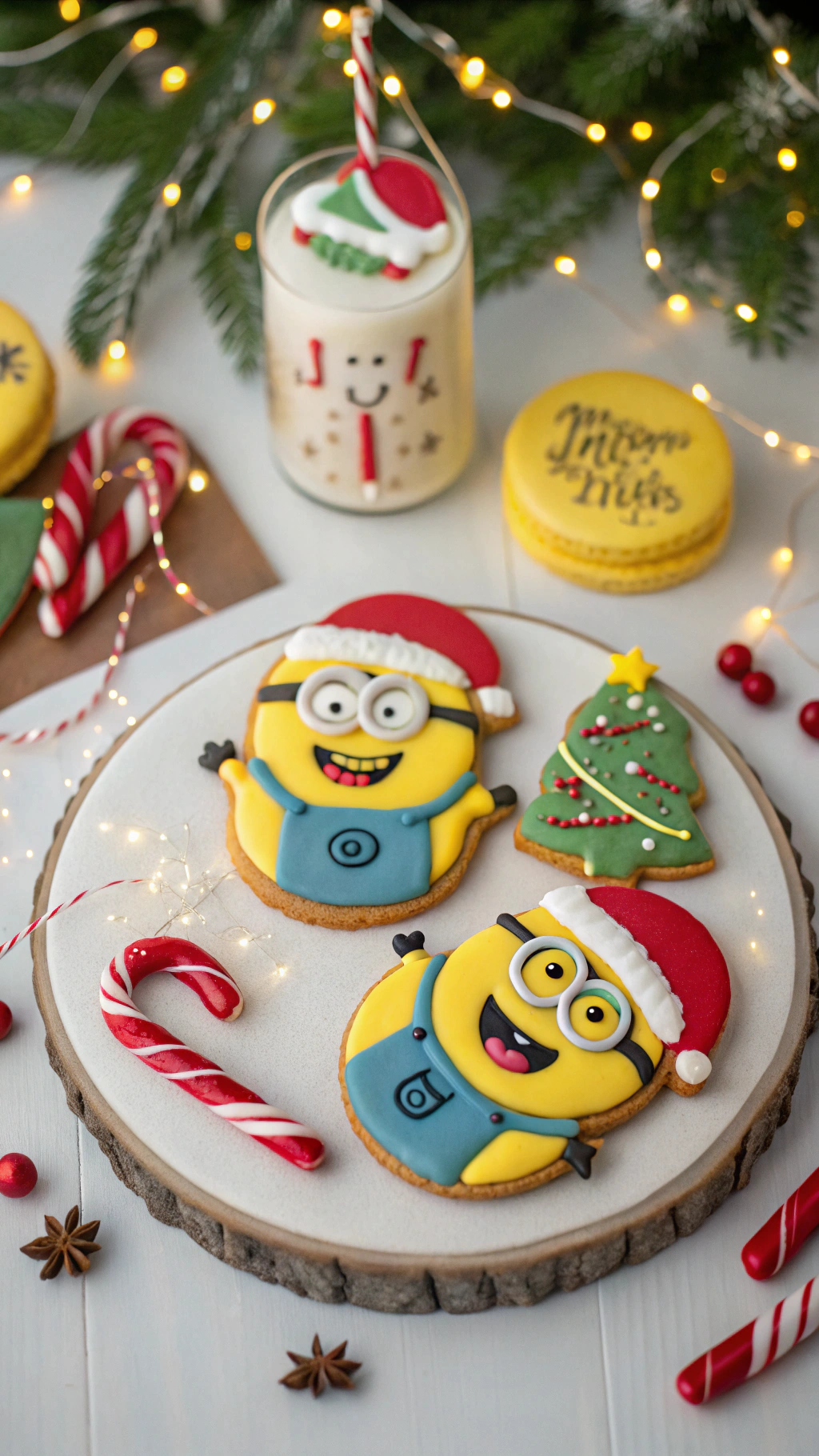 038 Festive Minion Christmas Cookies with Santa Hats for Holiday Fun - Themed Ideas