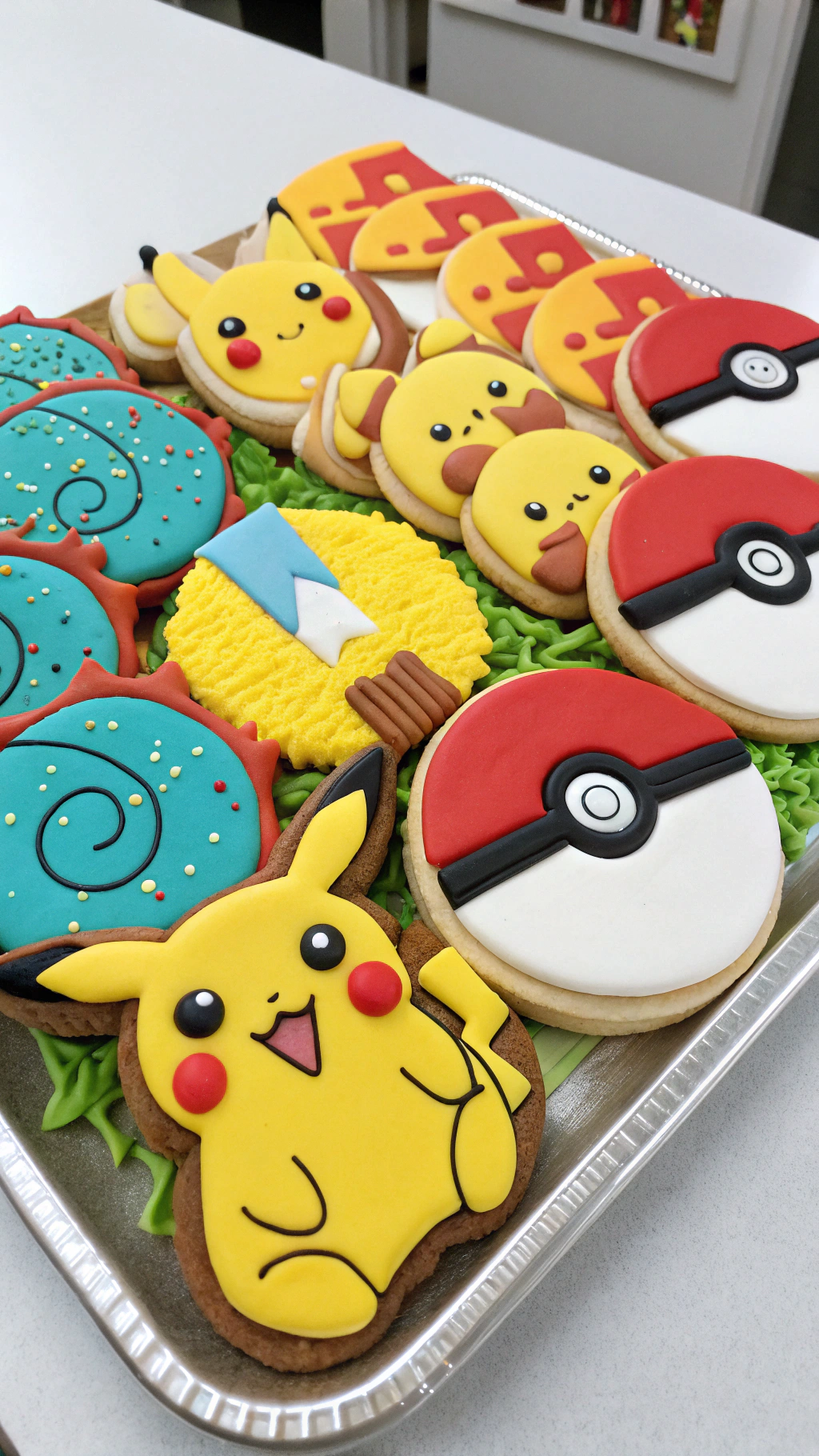039 Pokemon cookie tray for school or party events with kid safe fondant character designs - Themed Ideas