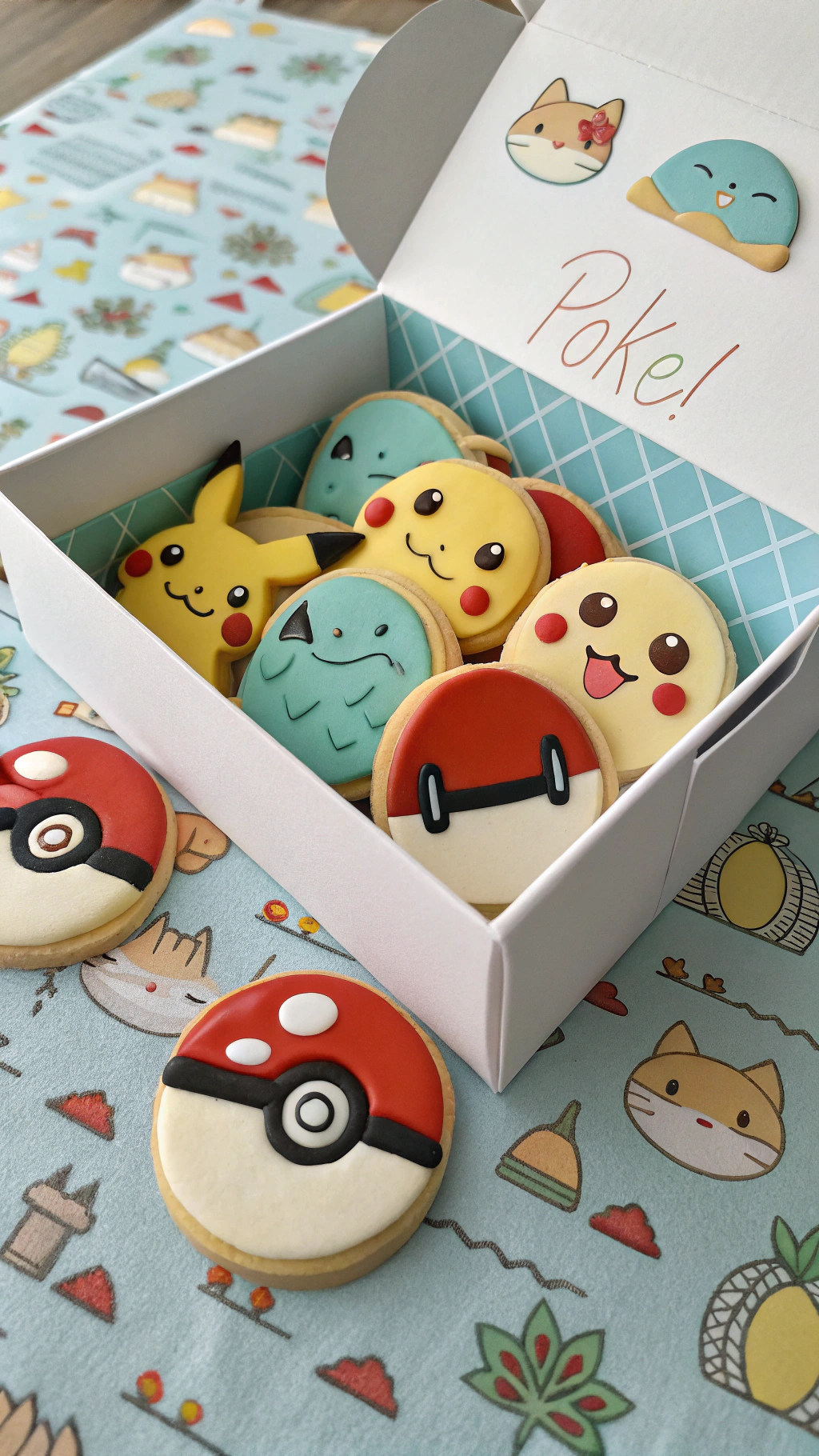 040 Mini edible Pokemon cookie gift box with classic characters for themed birthday favors - Themed Ideas