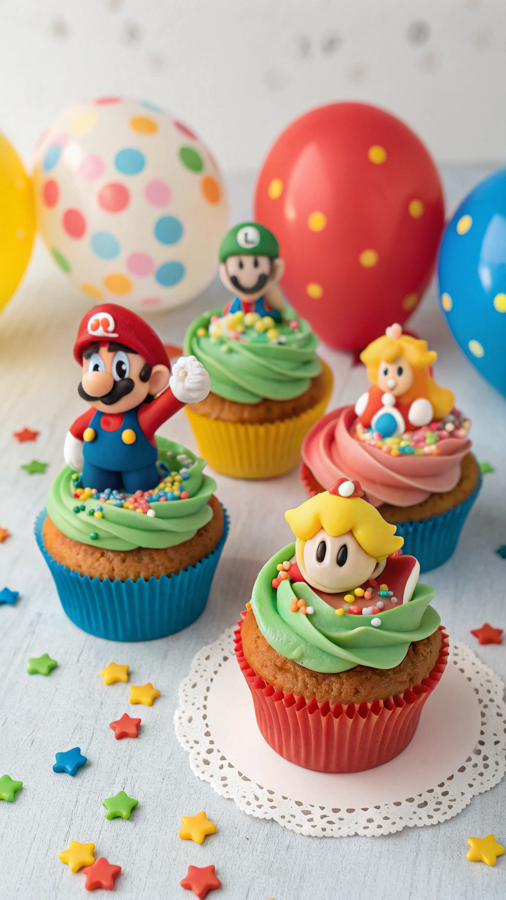 041 Colorful Super Mario Cupcake Ideas for Kids Birthday Party with Characters Sprinkles - Themed Ideas