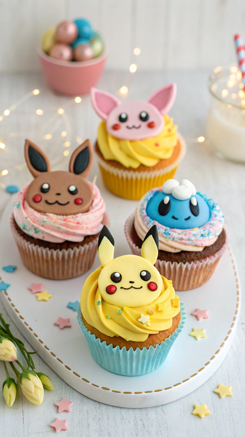 042 Cute Pokemon Birthday Cupcake Designs with Eevee Jigglypuff and Snorlax Frosting Faces - Themed Ideas