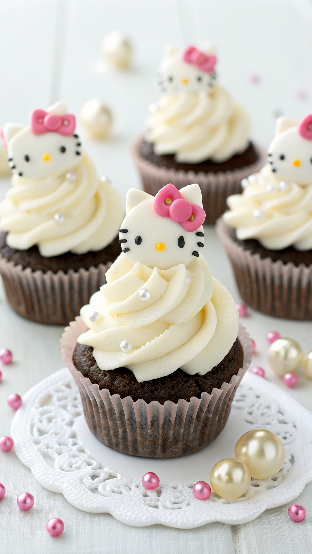 042 Easy Hello Kitty Birthday Cupcakes with Fondant Toppers for Kids - Themed Ideas