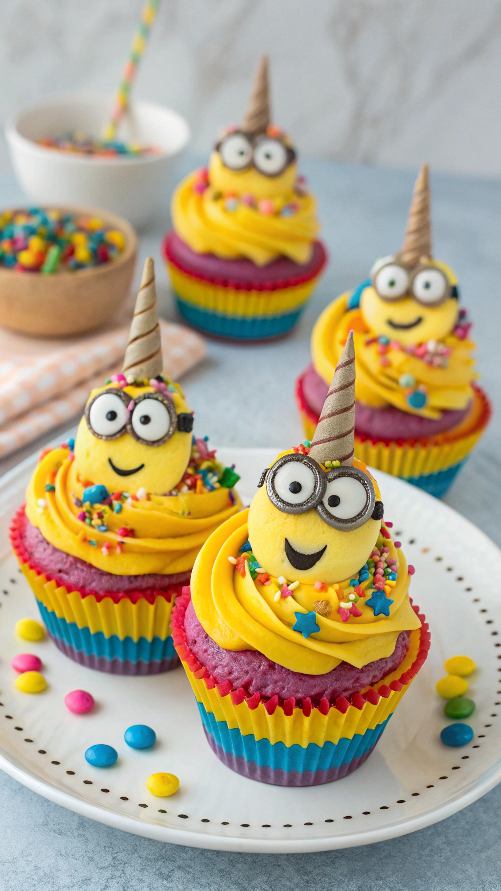 046 Magical Minion Unicorn Cupcake Design for a Whimsical Birthday Party - Themed Ideas