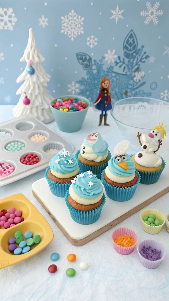 047 DIY Frozen Cupcake Kit with Colorful Icing and Character Toppers for Kids Ages 3 to 10 - Themed Ideas