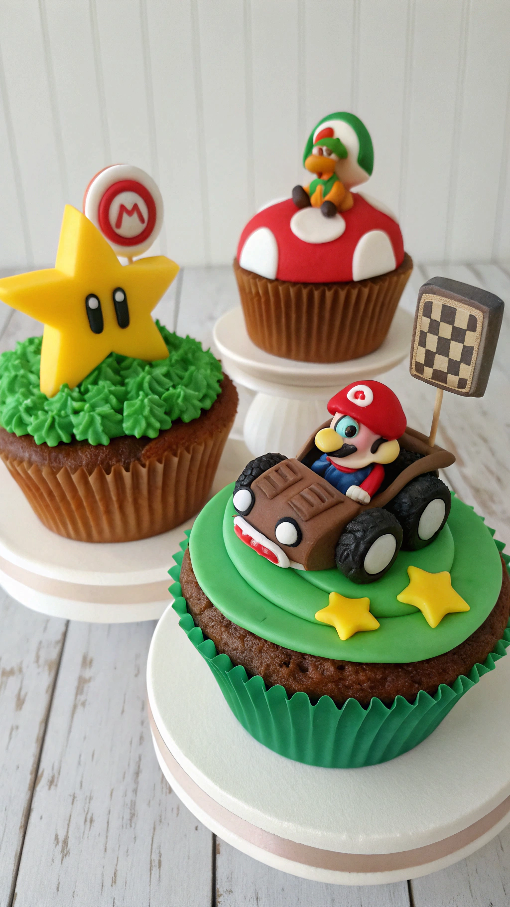 047 Mario Kart Super Mario Cupcake Ideas with Shells Flags Racing Themes for Kids - Themed Ideas