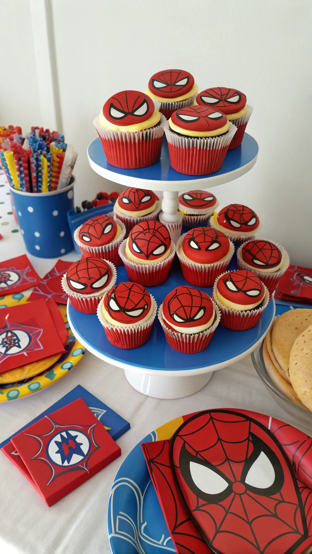 048 Creative Spiderman Cupcake Design with Web Shooting Hand Made from Icing Details - Themed Ideas