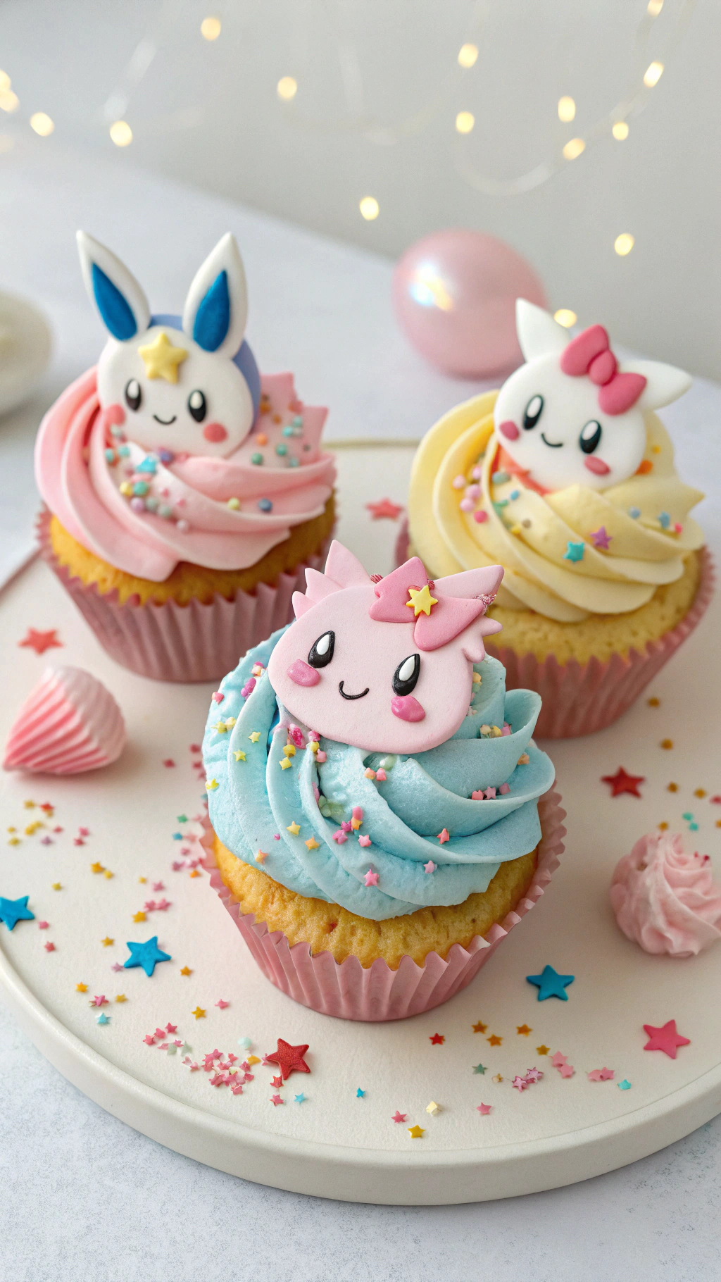 048 Dreamy Pokemon Cupcake Ideas with Sylveon Clefairy and Glitter Pastel Icing - Themed Ideas