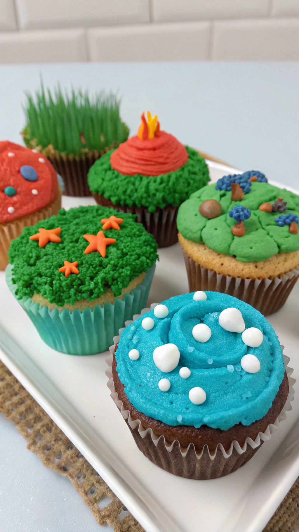 048 Themed Level Super Mario Cupcake Design Featuring Grass Lava Ice Underwater Worlds - Themed Ideas