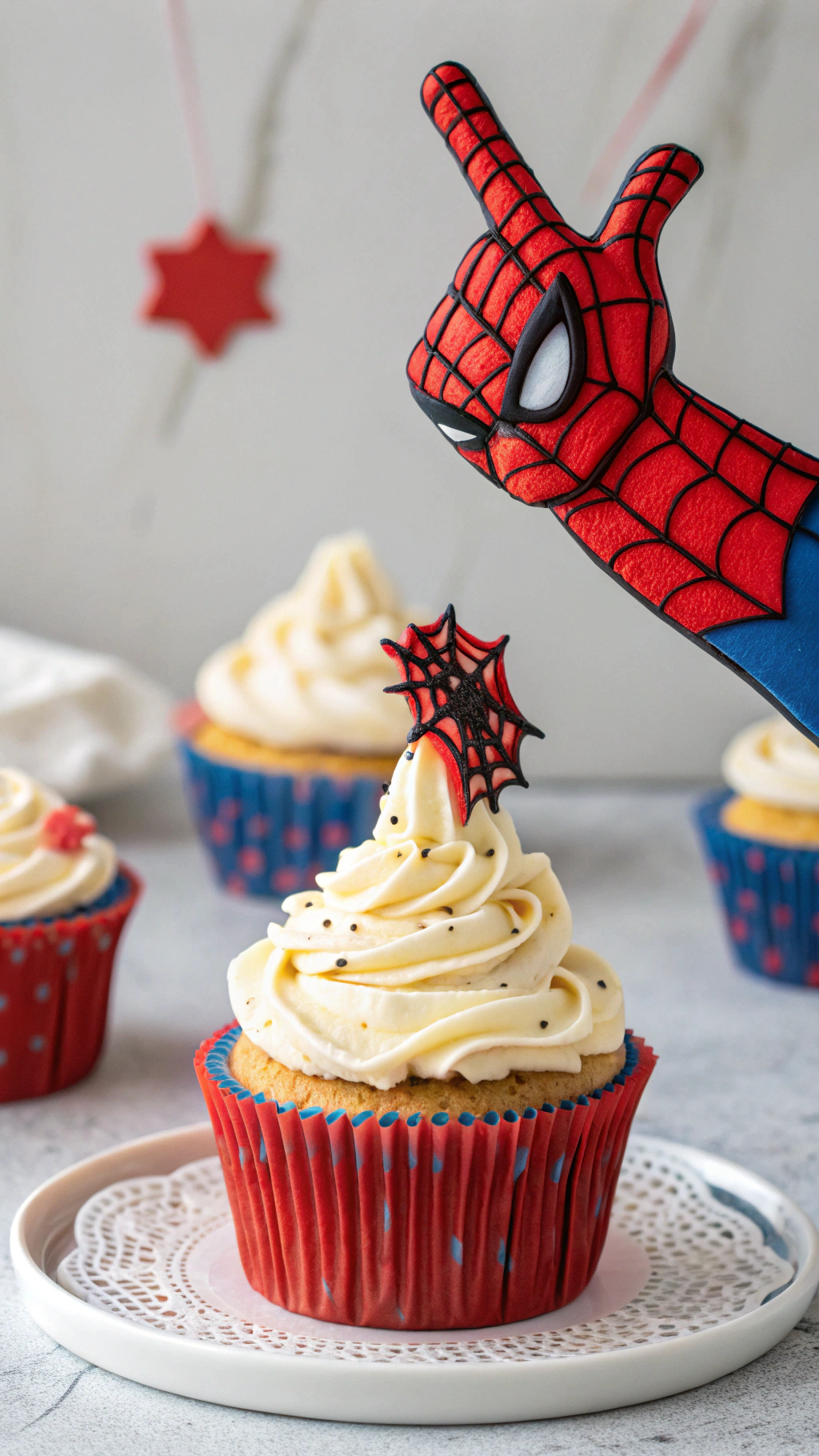 049 Cartoon Spiderman Cupcake Ideas with Comic Book Effects for Fun Kids Party Treats - Themed Ideas