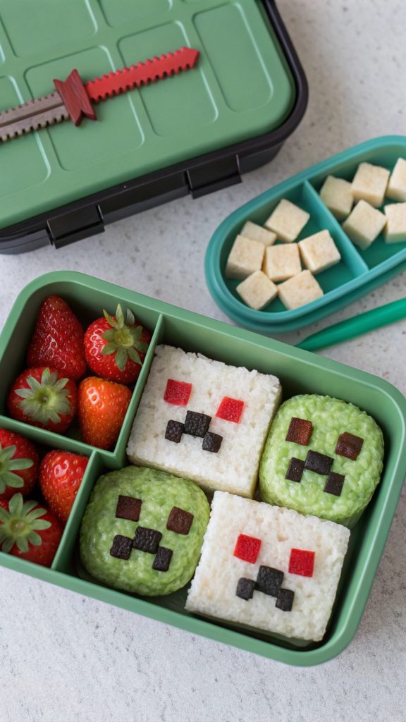 05 Minecraft Character Bento Box Snack Idea for Themed Birthday Lunches and Picnics - Themed Ideas