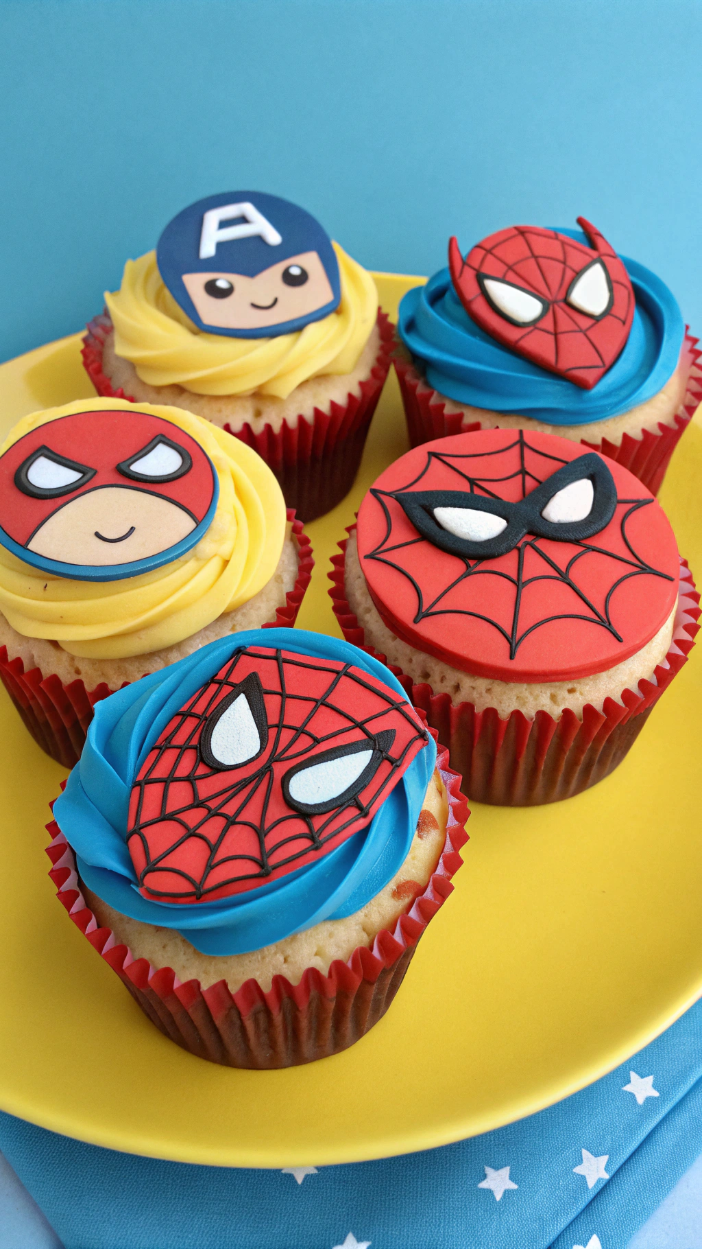 050 3D Spiderman Theme Cupcake Idea Featuring NYC Building and Spidey Climbing Topper - Themed Ideas