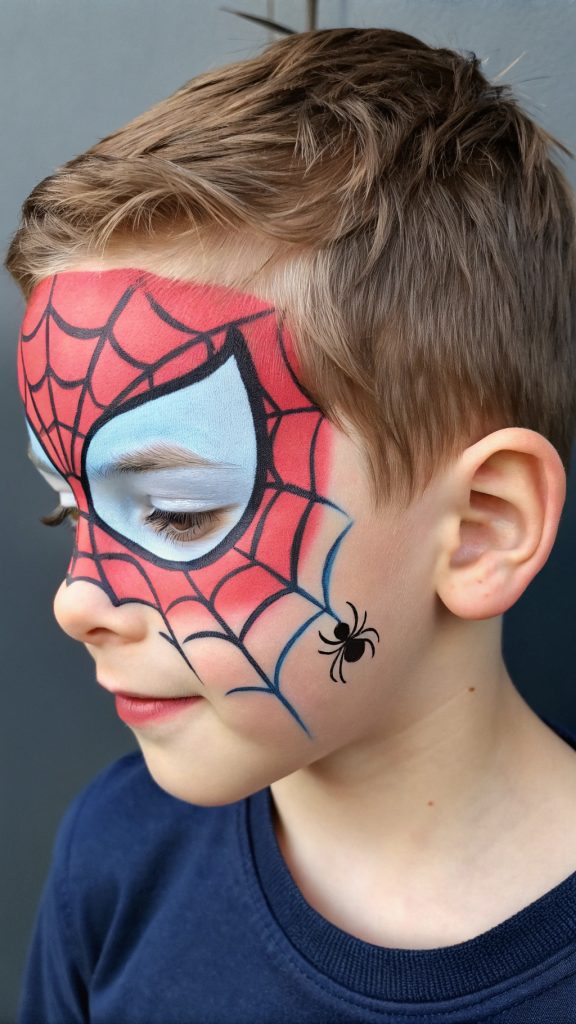 051 Simple Spiderman Face Paint for 4 Year Old Boys – Easy Spiderman Face Painting Ideas - Themed Ideas