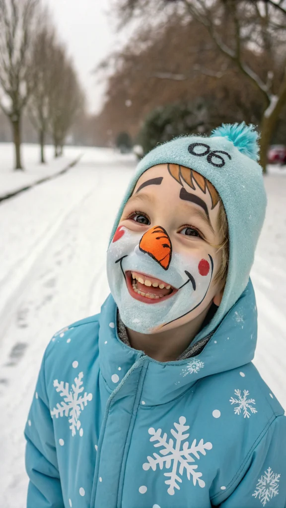052 Northern Lights Frozen Face Painting Idea with Stars Snow and Winter Magic - Themed Ideas