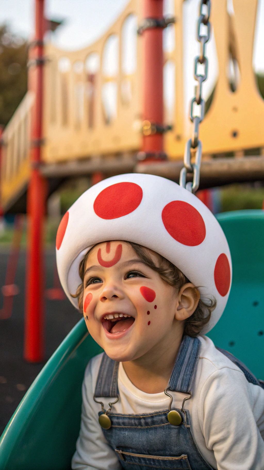 054 Cute Toad Mushroom Face Paint for Toddlers – Simple Super Mario Face Painting Look - Themed Ideas